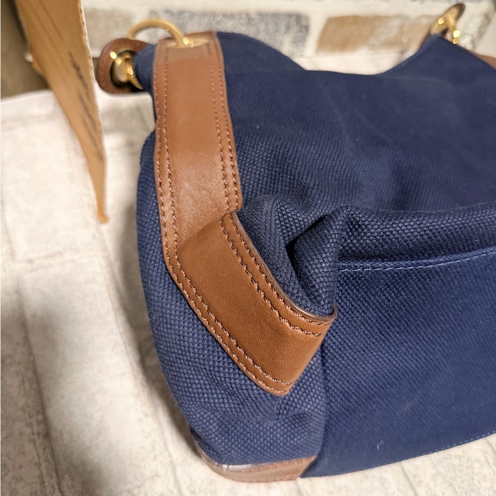 Michael Kors cinch sak bag hand bag blue and brown new no tags - Picture 7 of 11